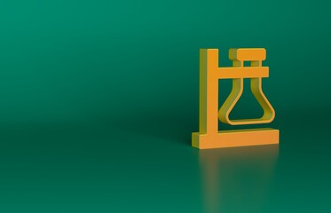 Orange Glass test tube flask on stand icon isolated on green background. Laboratory equipment. Minimalism concept. 3D render illustration