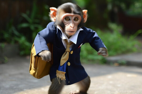 Generative AI.
a school monkey carrying a bag