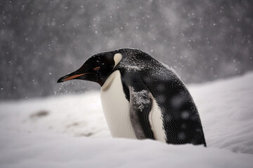 Generative AI.
a cute penguin in the snow - obrazy, fototapety, plakaty