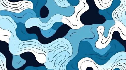 Blue seamless abstract curves doodle