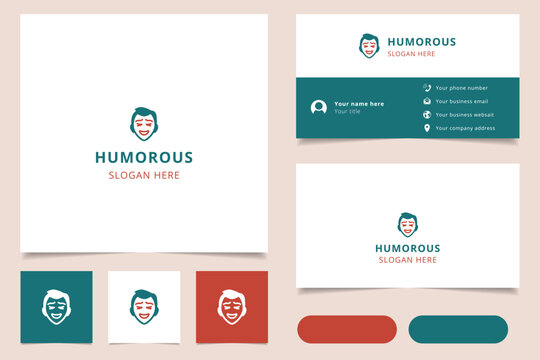 Humorous logo design with editable slogan. Branding book and business card template.