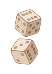 Set of 2 wooden game dice. 3D casino elements. Isolated vector and PNG illustration on transparent background.