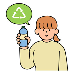 Woman Preparing Bottles for Recycling. Environment, Power and Saving Energy Concept. Cartoon Flat Vector illustration.