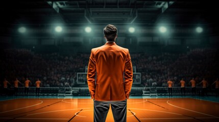 Basketball Coach with Orange Jacket, Generative AI, Illustration