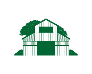 Barn farm with tree behind vector logo