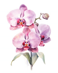 Fototapeta na wymiar Watercolour Orchid bloom isolated on white background