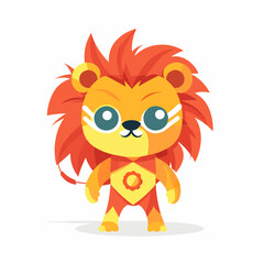 Cute little happy lion superhero - flat vector art - isolated on white background