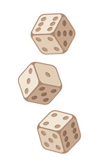 Set of 3 isometric wooden game dices. Casino elements. Isolated vector and PNG illustration on transparent background.