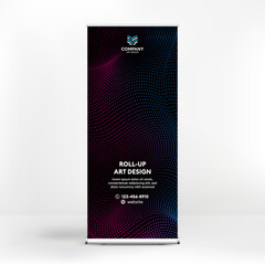 Roll-up design, geometric blue background for photos and text, creative design for presentations and conferences, seminars