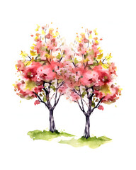 Obraz na płótnie Canvas Watercolour Spring blooming tree isolated on white background