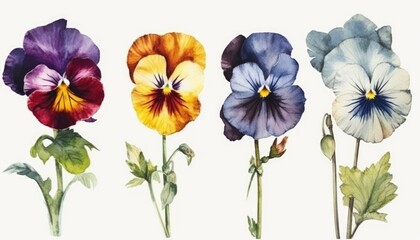 Fototapeta na wymiar Vibrant Pansy Collection on White Background for Contemporary Designs. Generative AI