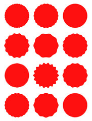 Sale and big set of red labels collection. Sale and discount stickers. Sale price tags or promotional badge. Promo banners. Red labels isolated. Circle and zig zag label stickers stitched.