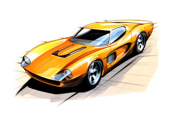 Yellow color sports car concept art isolated