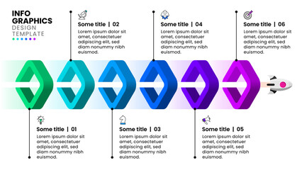 Infographic template. Success concept with rocket and 6 steps