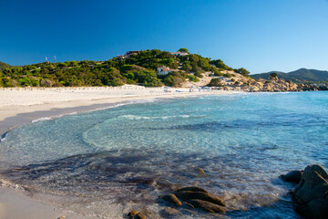 Aerial view of the beach of Time Ama, Villasimius, Sardinia, Italy
