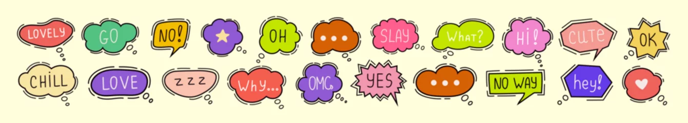 Foto op Canvas Set of colorful speech bubbles. Hand-drawn chatting clouds. Chatting. Vector illustration. © Аня Марюхно