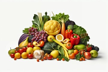 Fruits and Vegetables on a White Background