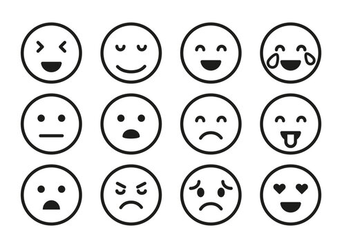 A set of smiley icon illustrations, featuring a variety of facial expressions and emotions. These smiley icons are perfect for adding a touch of fun and emotion.