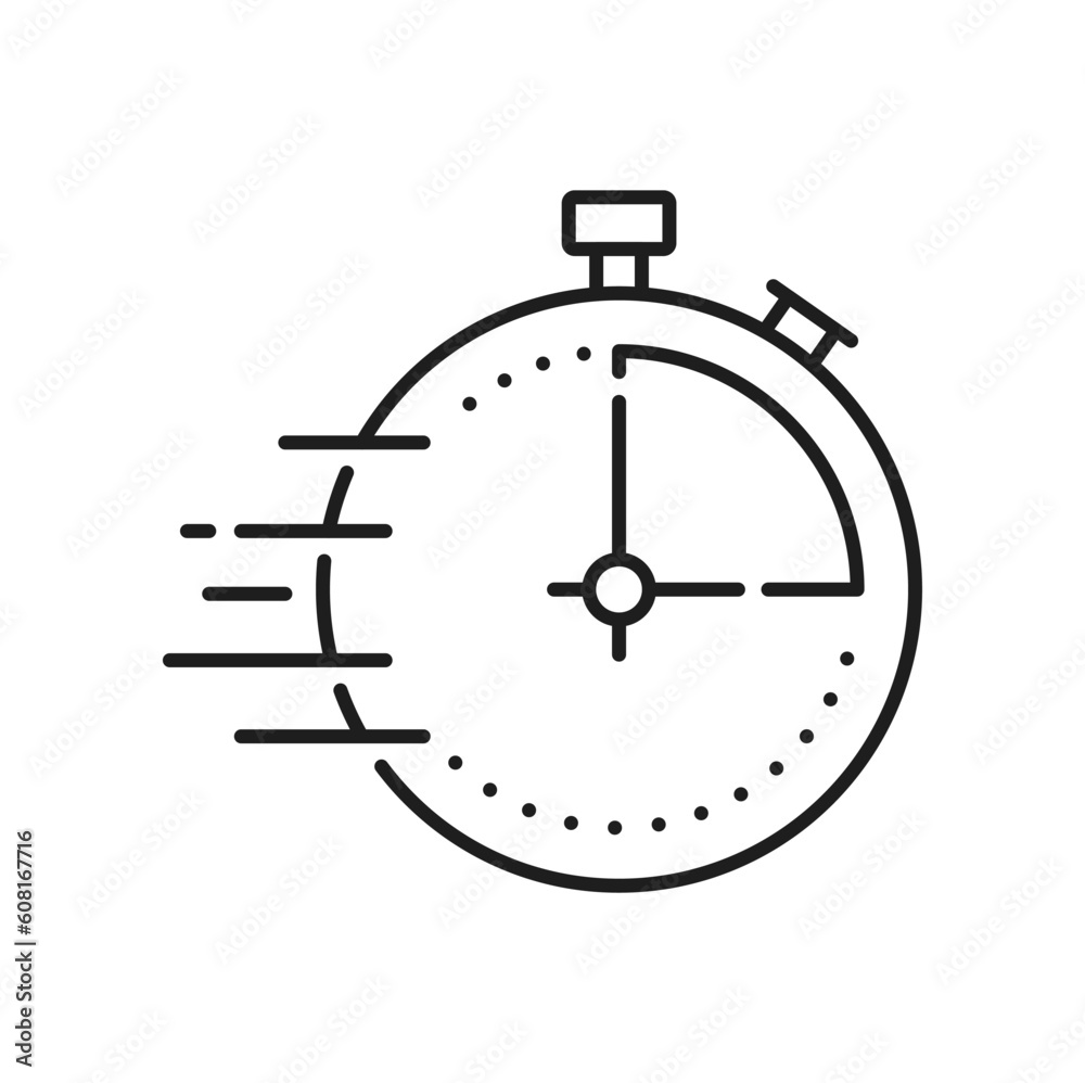 Poster Clock timer outline icon, isolated time management stop sign. Vector alarm stopwatch, fitness sport seconds and minutes measuring object