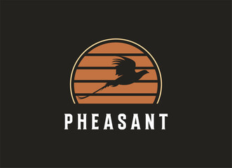 Beauty Flying Pheasant Bird. Pheasant logo design template. Pheasant hunt logo