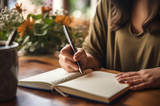 A person writing in a journal as a form of self-expression, mental health Generative AI