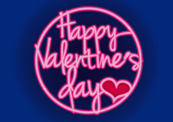 Romantic Neon Pink Valentine's Day Poster with Heart - Vector Illustration