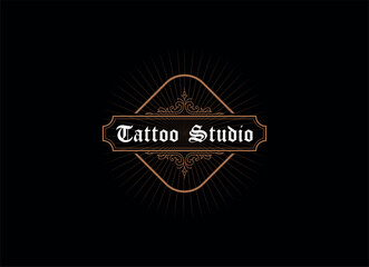 Vintage frame logo. Antique label. Suitable for tattoo studio, barber shop, whiskey label, wine, beer, brewing, salon, shop, signage.