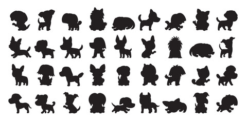 Different type of vector silhouette dogs for design.