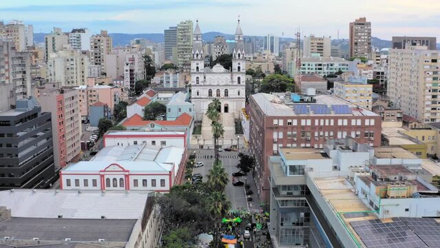 Aerial view of protests by supporters of Brazilian ex president Jair Bolsonaro in front of the Army Head Quarters in the city Porto Alegre, Brazil asking for federal intervention after Lula  election.