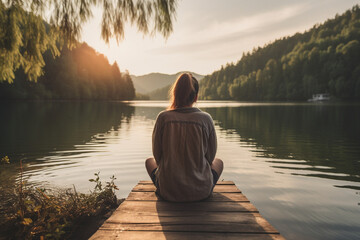 A person seeking solace and comfort in a peaceful environment, mental health Generative AI