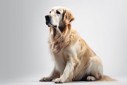 Cute golden retriever dog in studio, created with generative AI