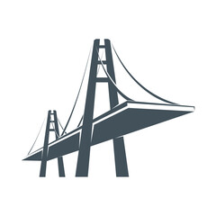 Bridge icon, construction, transportation and partnership or travel company vector symbol. City bridge arch with towers, building technology, industrial business and trade network corporate sign
