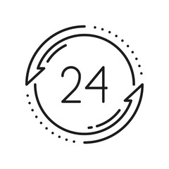 Fototapeta premium Call center 24 hours online, delivery service icon. Vector supermarket work hours, 24 hour watch, support service, time of working, delivery timer clock