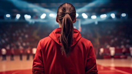 Woman Basketball Coach with Red Jacket, Generative AI, Illustration