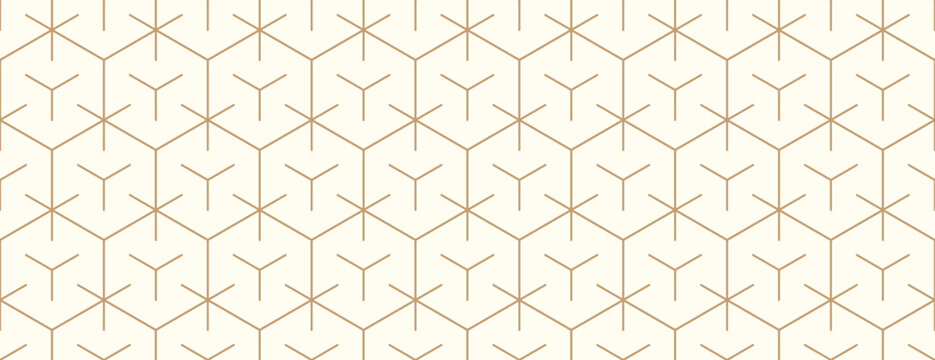 Seamless pattern with gold hexagon grid line on beige background for print, vector illustration.