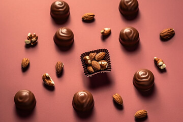 Pieces of chocolate on solid background, Generative AI, cinematic shot for chocolate day