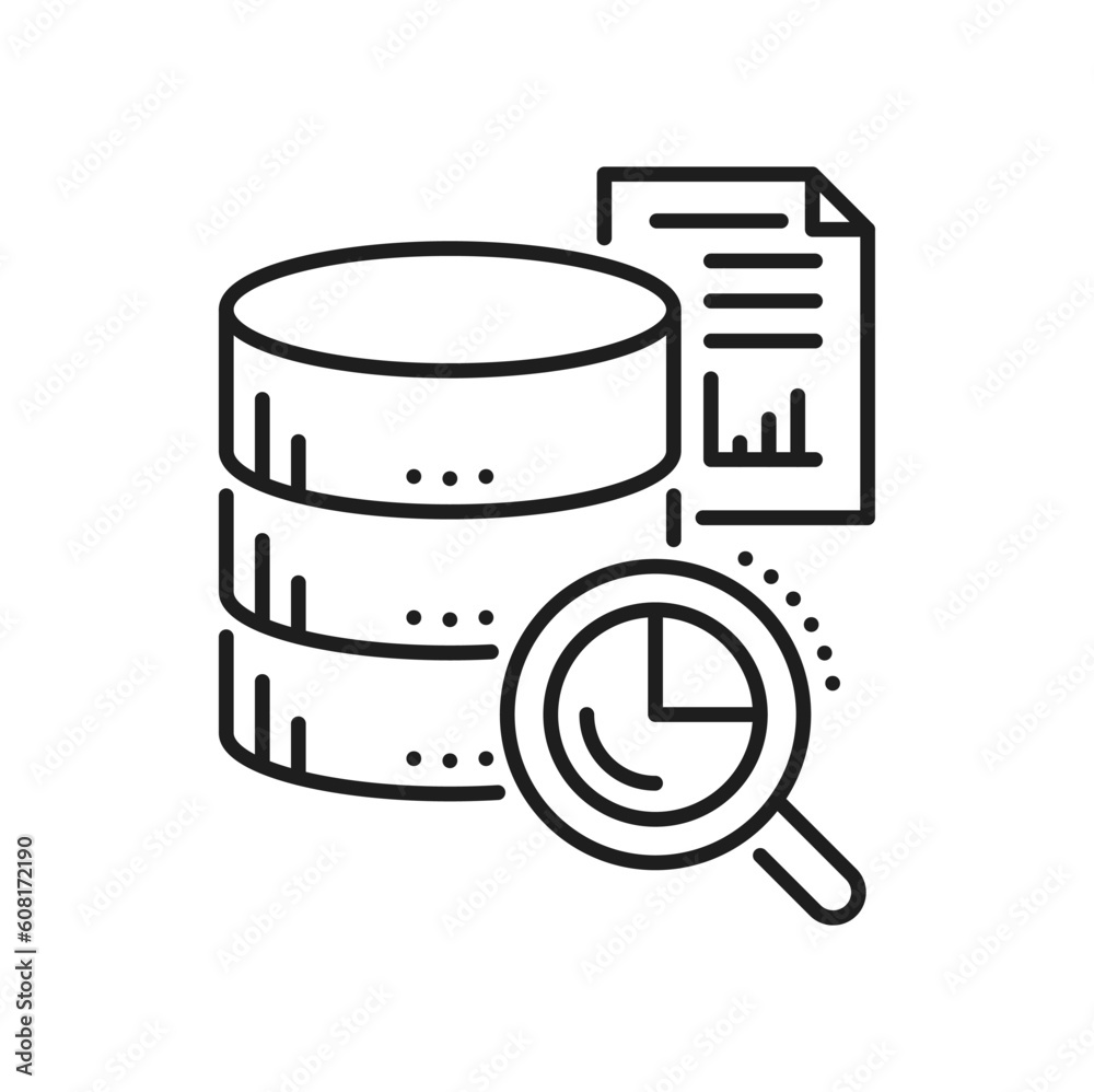 Poster Database, network server, cloud storage line icon. Backup server center, hosting platform or SQL database service outline vector sign. Compute and connection infrastructure, datacenter line icon