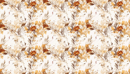 Seamless floral textile pattern with vintage dry flowers. Floral fabric