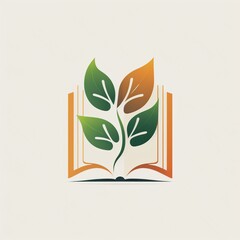 3D cartoon colorful book logo. Read books together banner. Realistic style logotype with book and leaves, plants, herbs. Education concept. isolated on white background. Ai generate