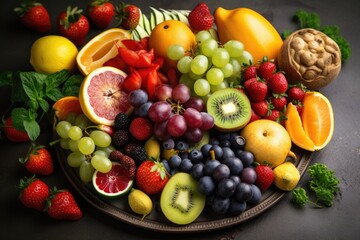plate of fresh fruits and vegetables, with immune-boosting benefits, created with generative ai