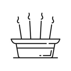 Jainism religion symbol, incense sticks offering in Jain religious ceremony, vector icon. Jainism symbol of Svetambara or Digambara worship ceremony and ritual offerings to Tirthankara in Jain temple
