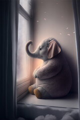 Baby Elephant Behind a Window