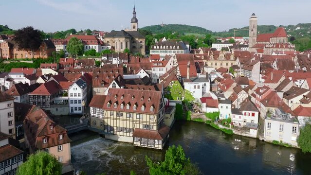Aerial view of the Old Town of Bamberg with the Historic Buildings on the Regnitz River