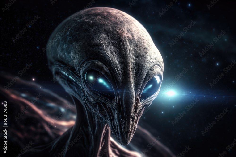 Wall mural alien life form exploring new and undiscovered planet, created with generative ai