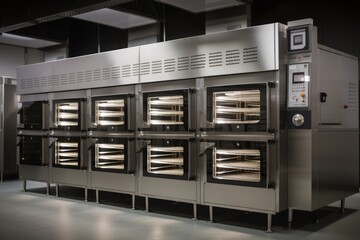 commercial oven, with racks positioned in various configurations and temperatures, ready to bake, created with generative ai