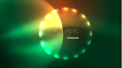 Neon glowing circles, magic energy space light concept, abstract background wallpaper design