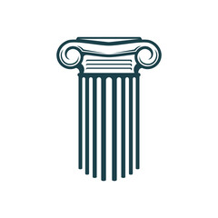 Ancient Greek column pillar icon, legal attorney or law office and notary service, vector symbol. Lawyer firm or legislation judicial company sign for juridical counsellor and civil rights courtroom