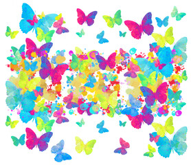 Obraz na płótnie Canvas Butterflies festivals, wedding, birthday, baby shower, Holiday template.Watercolour Summer, forest, field illustration.