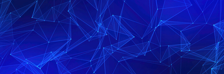 Fototapeta na wymiar Abstract Blue mesh network concept. Panoramic header Web banner.