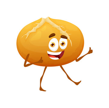 Cartoon Bolivian cunape bread character, vector bakery and pastry food with face. Cute funny bread from Bolivia, or Latin America cuisine food, bread emoji or comic emoticon